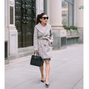 Ann Taylor Petite | Belted Wrap Coat Wool Blend in Grey Heather
